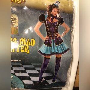 Miss Mad Hatter costume, includes dress, headband hat & neck bow tie. NEW medium